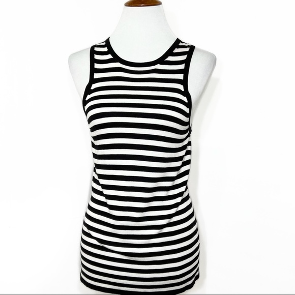 SOLD-Trina Turk Black & White Striped Sleeveless Knit Tank Top - Picture 5 of 8